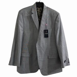 Chaps Mens 46R Light Gray Sport Coat Paisley Lined Blazer Jacket NWT